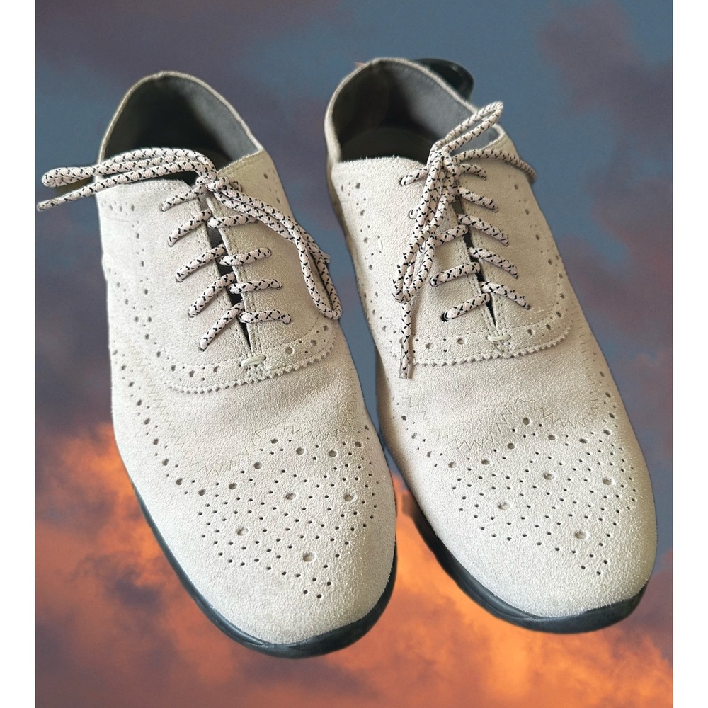 Cole Haan Zerogrand Wingtip Oxford Suede Shoes Sand Gray Womens 9.5 W06140